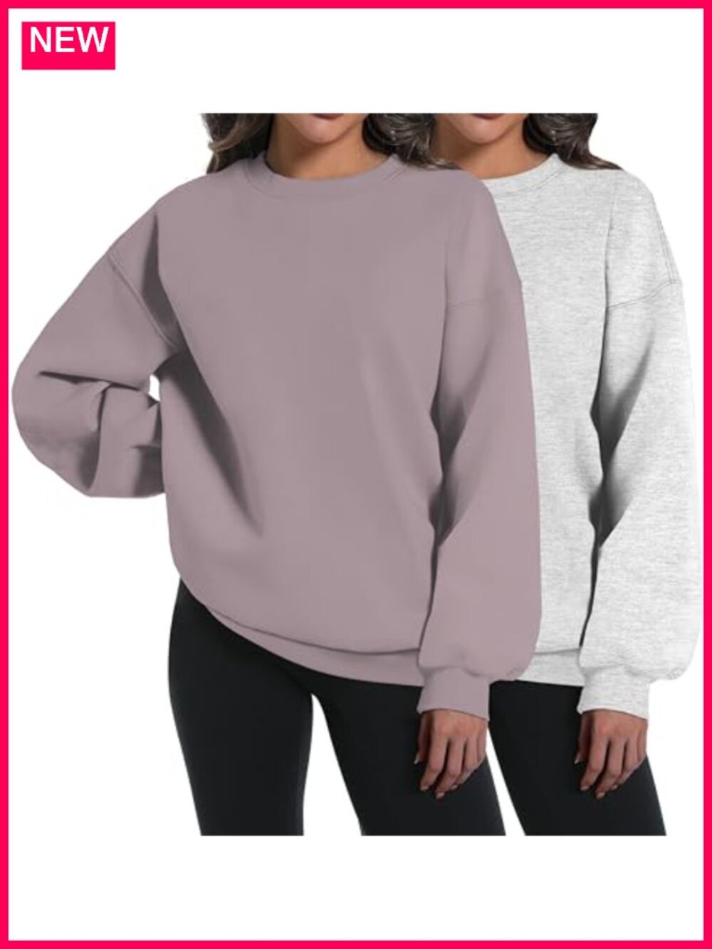 2 Pack Womens Oversized Crewneck Sweatshirts Fleece Lined Long Sleeve Pullover